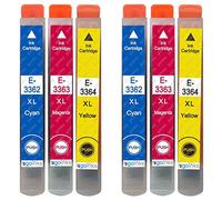 Go Inks® 2 C/M/Y Sets of 3 Ink cartridges to Replace Epson T3357 C/M/Y (33XL Series) Compatible/non-OEM for Epson Expression Home Printers (6 Inks), High Capacity (XL)