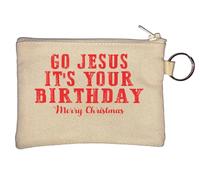 Go Jesus It's Your Birthday Merry Christmas Funny Key Chain Coin Purse Beige