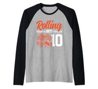 Go Kart Racing 10th Birthday Rolling Into 10 Funny Boys Kids Raglan Baseball Tee