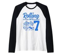 Go Kart Racing 7th Birthday Rolling Into 7 Funny Boys Kids Raglan Baseball Tee