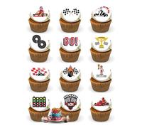 Go-Kart Racing Pre-cut Edible Wafer Card Cupcake Toppers, Sport Cake Decorations, x 24