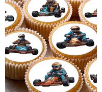 Go-Kart Racing Pre-cut Edible Wafer Cupcake Toppers, Sport Cake Decorations, x 24