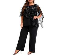 Go Mai Plus Size Mother of The Bride Pant Suits 2 Piece Set Elegant Embroidered Sequins High Low Hem Wedding Guest Outfit for Women, Black, 28