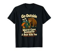 Go Outside Comic Bear Camping Dark Humor Value Graphic T-Shirt