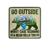Go Outside Worst Case Scenario A Bear Kills You Embroidered Patch Funny Nature Adventure Fabric Embroidery Patches Outdoor Traveling Hook & Loop Sew On Patches for Clothes Backpacks Hats 3x3 Inches