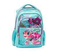Go Pop - Turtle Bloom Backpack, 3 Compartments, Inner and Side Pockets for Water Bottles, Padded Back and Shoulder Straps, with Customized Strap and Pop Up, 24 Litres, Size 32 x 44 x 19, Elementary