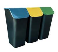 Go Practic Kitchen Bin, Set of 3 x 35L, For Plastic, Glass, Paper and Bio, Recycling, Waste Sorting Bins, With Click Lid, Container Trash Can, Under Sink Kitchen Bins, + Filters