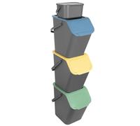 Go Practic Kitchen Bin, Set of 4: 3x 25L + 1x 4,5L, For Plastic, Glass, Paper and Bio, Recycling, Waste Sorting Bins, With Click Lid, Container Trash Can, With Food Waste Caddy