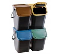 Go Practic Kitchen Bin, Set of 4 x 25L, For Plastic, Glass, Paper and Bio, Recycling, Waste Sorting Bins, With Click Lid, Container Trash Can, Under Sink Kitchen Bins