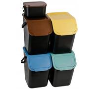 Go Practic Kitchen Bin, Set of 5: 4x 25L + 4,5L, For Plastic, Glass, Paper and Bio, Recycling, Waste Sorting Bins, With Click Lid, Container Trash Can, Under Sink Kitchen Bins