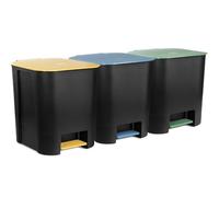 Go Practic Set of 3 Kitchen Bin 25L Plastic Organiser to Rubbish Recycling, Trash Can, Office Bins, Waste Storage, Waste Containers with coloured lid, yellow, green, blue
