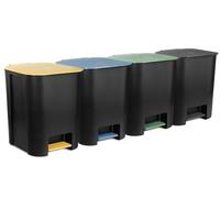 Go Practic Set of 4 Kitchen Bin 25L Plastic Organiser to Rubbish Recycling, Trash Can, Office Bins, Waste Storage, Waste Containers with coloured lid, yellow, green, blue, black