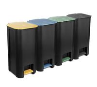 Go Practic Set of 4 Kitchen Bin 40L, Plastic Organiser to Rubbish Recycling, Trash Can, Office Bins, Waste Storage, Waste Containers with coloured lid, yellow, green, blue, black