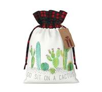 Go Sit On A Cactus Printing Color Matching Plaid Christmas Bag With Drawstring For Christmas Birthdays Party,4.7x6.9 Inch