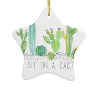 Go Sit On A Cactus Printing Vintage Ornaments For Christmas, Ceramic Star Design With Hanging String, Bible Verse Star Ornament
