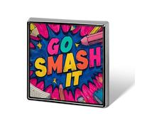 Go Smash It Badge Pin Brooch Square Shape Button Aluminum Decor for Backpacks Hats 0.7 Inch