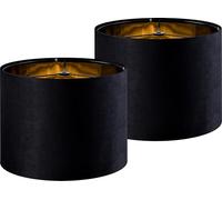 GO&SO Black Velvet Lamp Shades Set of 2 Large Drum Lampshades -16" Top x 16" Bottom x 12" High(Spider) Traditional Fabric Lamp Shade for Table Lamps - Replacement Lampshade - Assembly Required