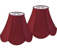 GO&SO Set of 2 Burgundy Bell Lamp Shades Scalloped Lamp Shade Petal Edge Braid 6"Top x 13"Bottom x 10.6"High (Spider) Silk Fabric Lampshades for Floor Lamp,Handmade DIY Table Lamp Shade Replacement