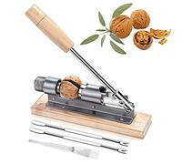 go teamghjkl Nutcracker Heavy Duty Pecan Walnut Cracker Plier Opener Tool for Easy Cracking Nuts Hazelnuts Almonds Chestnut Desktop Wood Base with Handle & 2 Picks & 1 Cleaning Brush
