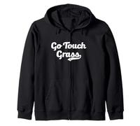 Go Touch Grass Gen Z Slang Reality Nature Disconnect Log Off Zip Hoodie