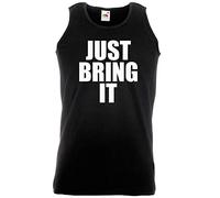 Go-Tshirts Unisex Black Just Bring It Gym Fitness Exercise Workout Sport Vest [L]