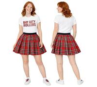 Go-Tshirts Womens Bay City Rollers T-Shirt & Red Tartan Skirt 1970s Rock & Pop Fancy Dress