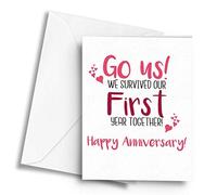 Go us! We Survived Our First Year Together! Occasions > Anniversary (White) - A5 Greetings Card