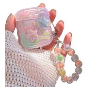 GO-VOLMON for Airpods 4 Case Cute Girly Strap, Woman Kawaii Soft Protective Cover for Airpods 4th Generation with Lovely Keychain Lanyards Aesthetic Design, Curly Wave Pink and Blue Stars
