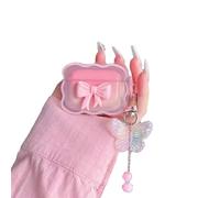 GO-VOLMON for Airpods 4 Case Cute Girly Strap, Woman Kawaii Soft Protective Cover for Airpods 4th Generation with Lovely Keychain Lanyards Aesthetic Design, Pink Bow and Butterfly Charm