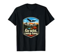 Go Wild Camp Long Camping Mountain Badge Eagle T-Shirt