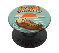 Go With The Flow Sea Otter Retro Animal PopSockets Adhesive PopGrip