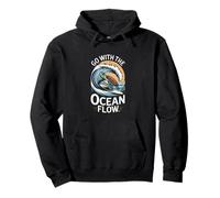 Go With The Ocean Flow Turtle Wave Pullover Hoodie