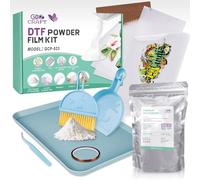 GO2CRAFT DTF Transfer Powder Kit, 20pcs DTF Sublimation Printer Film, 500g White DTF Hot Melt Digital Adhesive Washable Durable T-Shirt Starter Kit Gifts