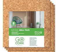 Go4Cork Large Square Adhesive Cork Tile Panels, 4 Pack, 19.7 x 19.7 x 5/32"
