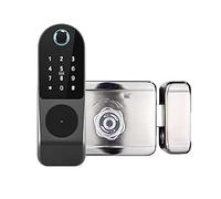 GOABXYEN No Wiring Outdoor Fingerprint Rim Unlock Smart Card Digital Code Electronic Door Lock for Home Security Metal Strike Waterproof(Standard(no APP)) XXZ