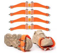 GoaePode 4PCS Ice Gripper Spikes for Shoes, 4-Tooth Ice Snow Cleats Traction Safe Protect, Non Slip Crampons Universal Stretch Fit Shoes Boots for Winter Women Men Kids Walking Climbing Hiking, Orange