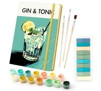 GoaePode A5 Notebook Lined Journal with Sticky Index Tabs & DIY Colour-By-Number Cover, Hardcover Writing Diary Line Paper Ribbon Bookmark for Office School Home Work Women Men Art Carft Gift (Green)