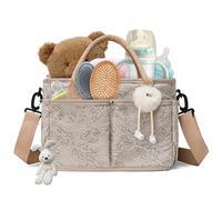 GoaePode Baby Diaper Bag Organiser - Handle & Crossbody Nappy Caddy, Nursery Storage Basket Hanging Stroller, Insulated Bottle Pocket, Top Zip Dust-Proof for Baby Shower Newborn Essentials Gift, Khaki