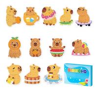 GoaePode Capybara Diamond Painting Stickers Kits, 12Pcs Cartoon Animal DIY Diamond Stickers for Kids, Easy to Creative Handmade Crystall Drill Diamond 5D Mosaic Supplies for Boys Girls