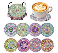 GoaePode Diamond Art Coasters Kit - 8pcs DIY Mandala Diamond Coaster Set with Holder for Adults, Beginners & Kids, Cork Backing Complete Craft Coaster Supplies for Birthday