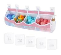 GoaePode Extra Large Bath Toy Storage Bag, 4 Compartment Messy Shower Toys Organizer Bag, Quick Dry Multi-Purpose Baby Shower Toy Holder with Enhanced Drainage for Clutter-Free Bathroom (Rainbow)