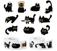 GoaePode Halloween Cat Stickers Roll - 1000Pcs Self-Adhesive Black Cat Decals Motivational Reward Stickers DIY Art Craft Halloween Party Scrapbooking Supplies for Laptop Water Bottle