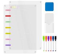 GoaePode Magnetic Fridge Planner, 2 Set of Acrylic Magnetic Weekly Planner, Transparent Small Meal Planner Boards with 6 Markers, Pen Holder, Dry Erase Calendar Board for Shopping List Memo Reminders