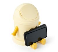 GoaePode Mini Table Trash Bin with Lid, Desktop Garbage Basket with Mobile Phone Stand Waste Bin for Desk Car Office Kitchen Flip-Top Removable Lid Rubbish Storage Paper Bin for Work Home (Beige)