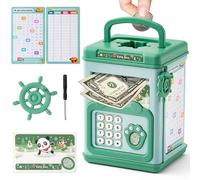 GoaePode Money Box for Kids, Piggy Bank Electronic ATM Password for Money Safe, Cartoon Saving Box Cash Coins Schedule Planner, Pocket Money Organiser for Boys Girls Toys Birthday Gift (Green)