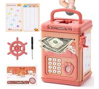 GoaePode Money Box for Kids, Piggy Bank Electronic ATM Password for Money Safe, Cartoon Saving Box Cash Coins Schedule Planner, Pocket Money Organiser for Boys Girls Toys Birthday Gift Ages 3+ (Brown)