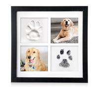 GoaePode Pets Paw Memorial Frame - 9Pcs Paw Print Keepsake Photo Frame Kit with Clay Imprint Kit, Inkless Stamp Pad Making Kit for Dogs Cats 4 Grid Photo Display, Pet Owner Gift, Wall Hanging & Stand