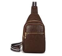 GoaePode Small Sling Bag for Women Men, PU Leather Cross Body Chest Bag, Water Resistant Shoulder Bag with 3 Pocket, Anti-Theft Sling Purse with Headphone Hole for Traveling Hiking Cycling (Brown)