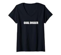 Goal Digger V-Neck T-Shirt, Women, Black, S