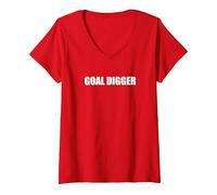Goal Digger V-Neck T-Shirt, Women, Red, S